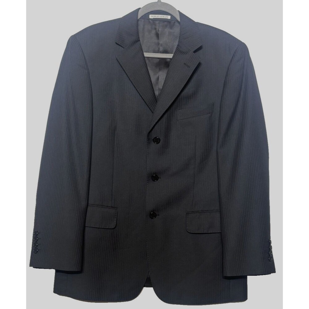 Giorgio Armani Le Collezioni Mens 40R Gray Pinstripe Wool Blazer Italy Vintage
